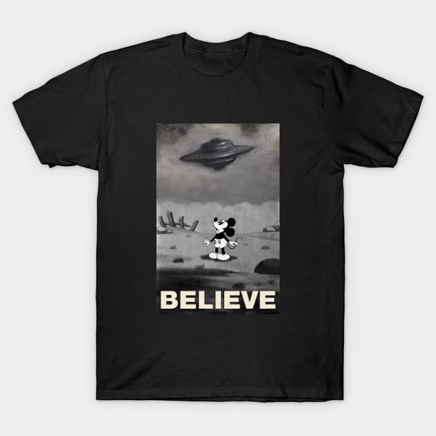 UFO I want to Believe Mickey Mouse Parody T-Shirt by AtomicMadhouse
